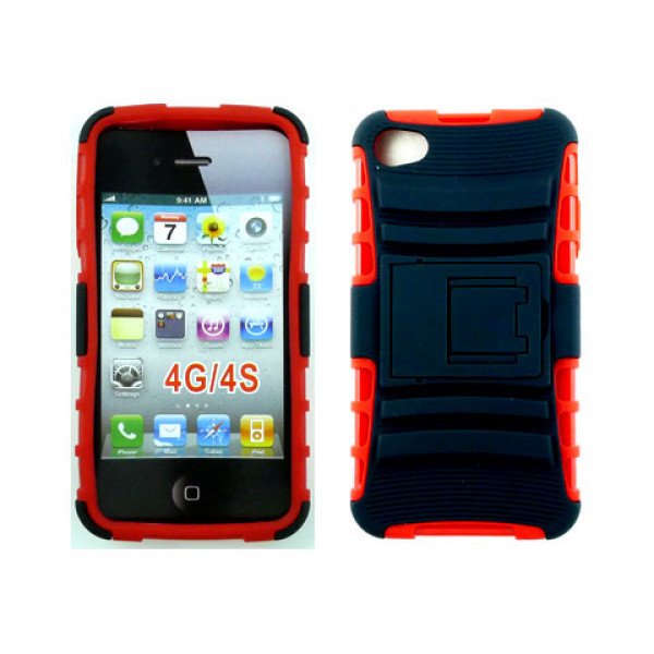 Wholesale iPhone 4 4S TPU+PC Dual Hybrid  Case with Stand (Black-Red)
